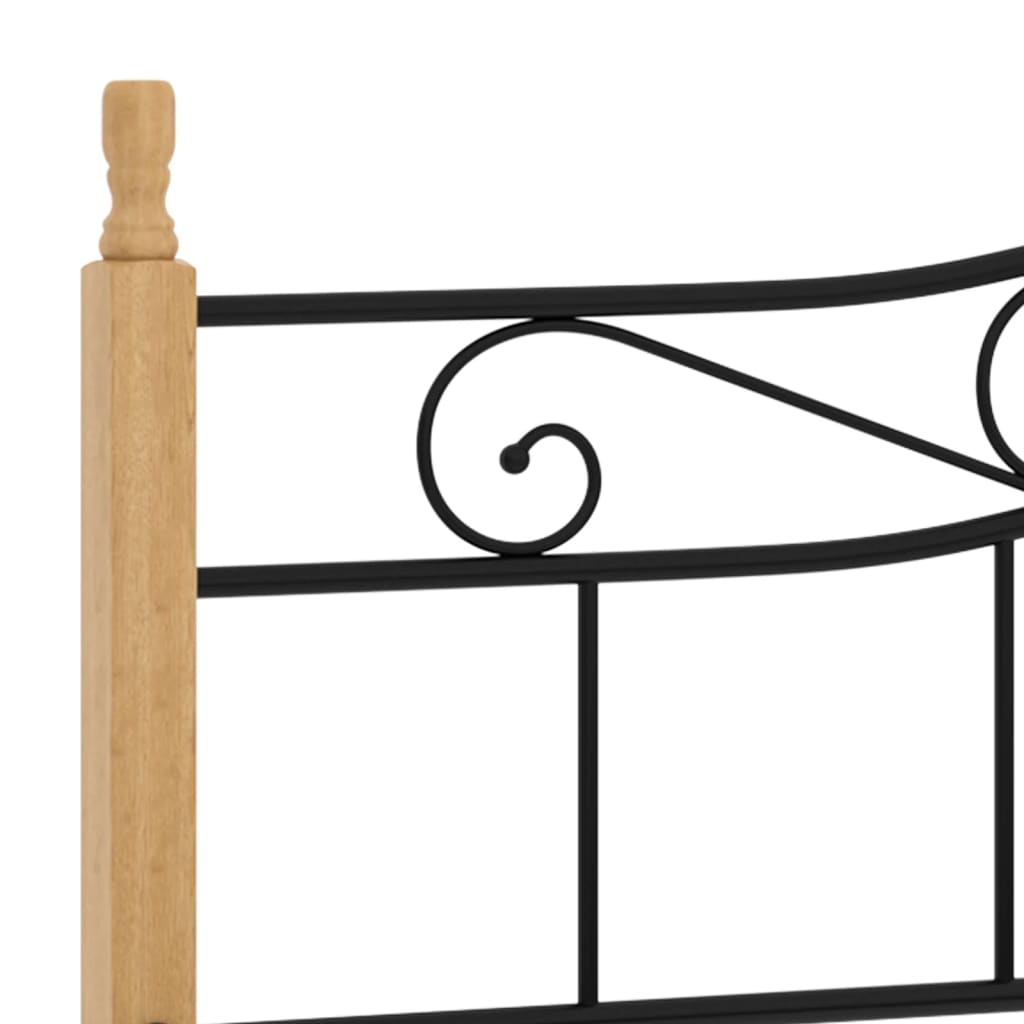 Bed Frame without Mattress Black Metal&Solid Oak Wood 200x200 cm