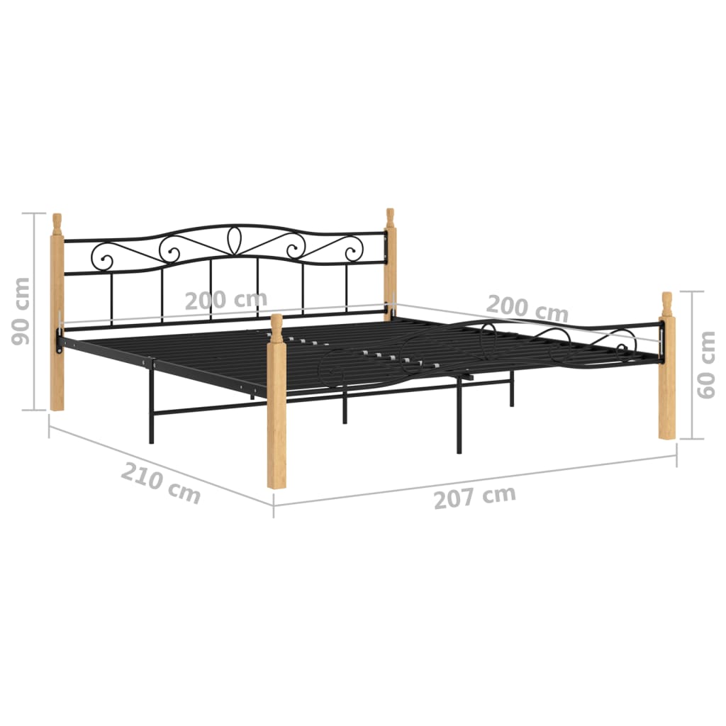Bed Frame without Mattress Black Metal&Solid Oak Wood 200x200 cm
