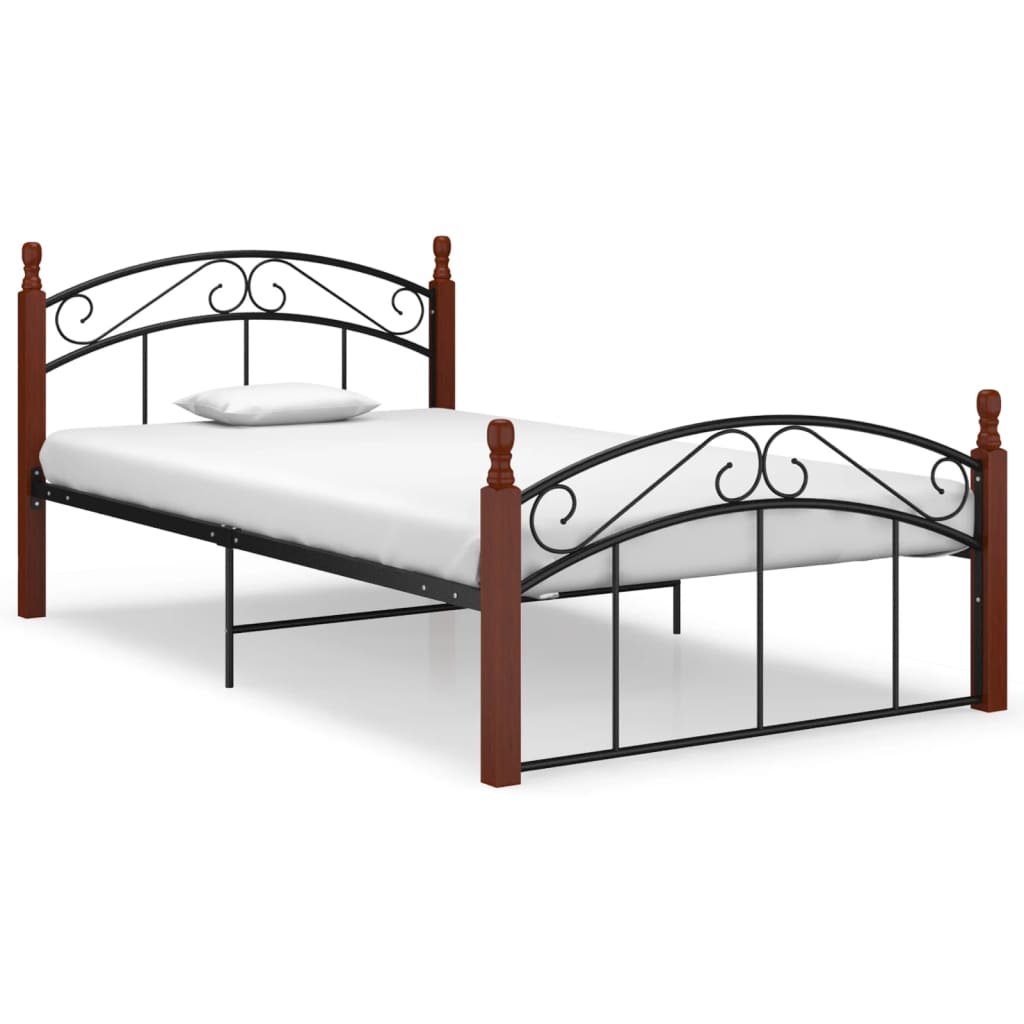 Bed Frame without Mattress Black Metal&Solid Oak Wood 120x200 cm