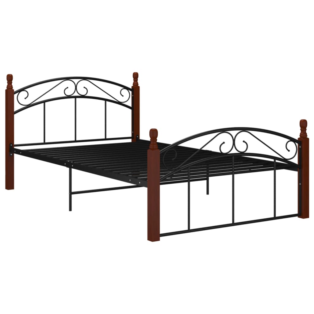 Bed Frame without Mattress Black Metal&Solid Oak Wood 120x200 cm