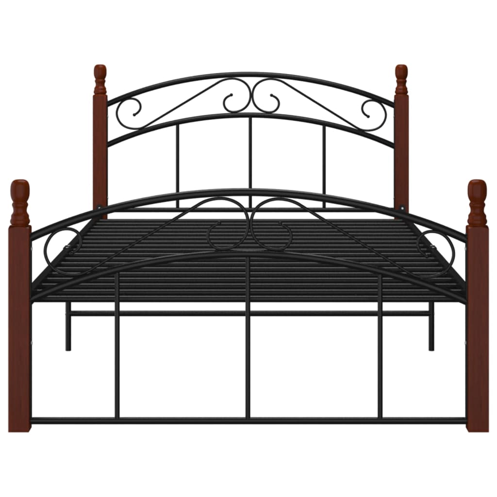 Bed Frame without Mattress Black Metal&Solid Oak Wood 120x200 cm