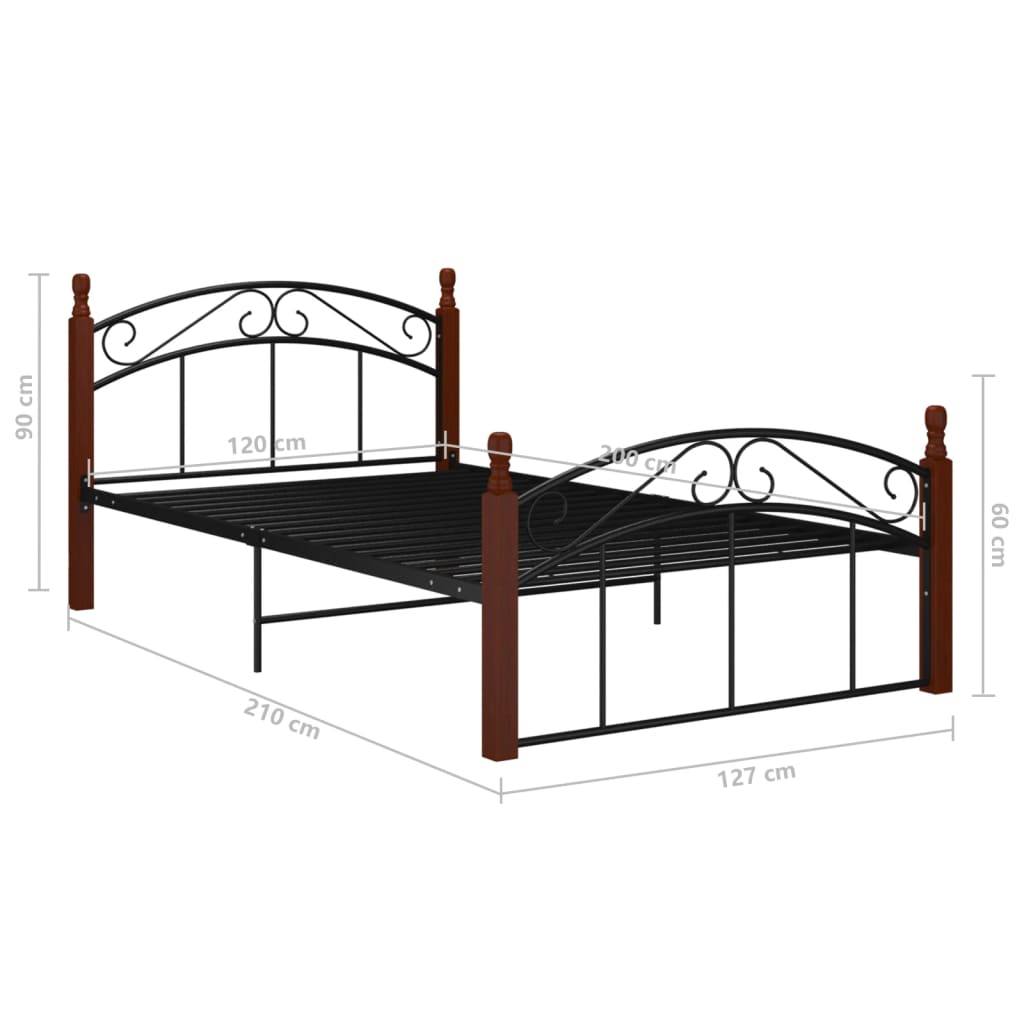 Bed Frame without Mattress Black Metal&Solid Oak Wood 120x200 cm