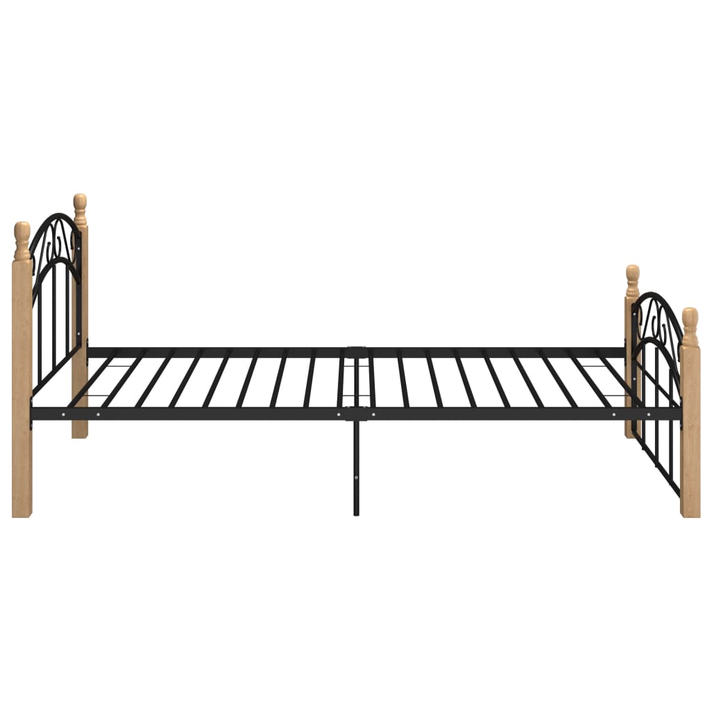 Bed Frame without Mattress Black Metal&Solid Oak Wood 90x200 cm
