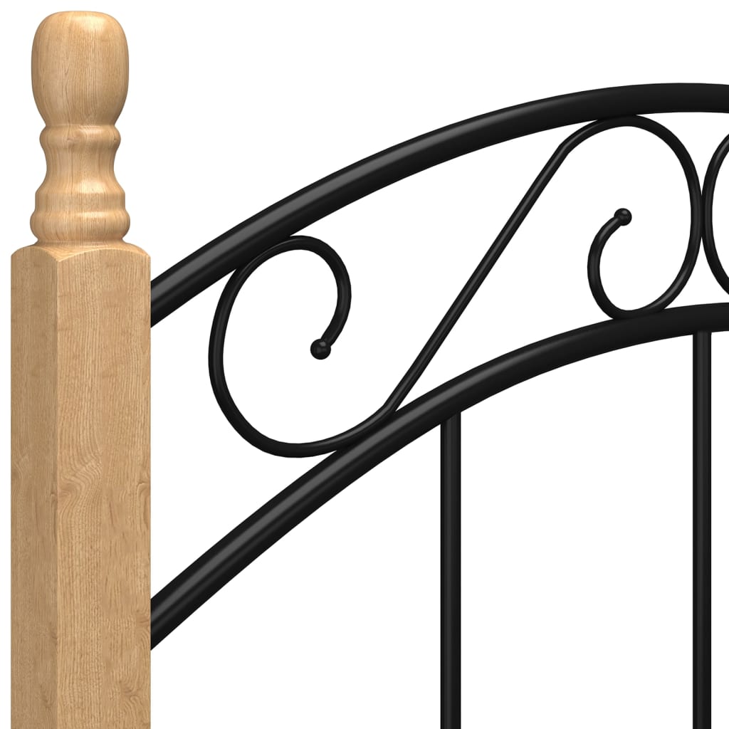 Bed Frame without Mattress Black Metal&Solid Oak Wood 90x200 cm