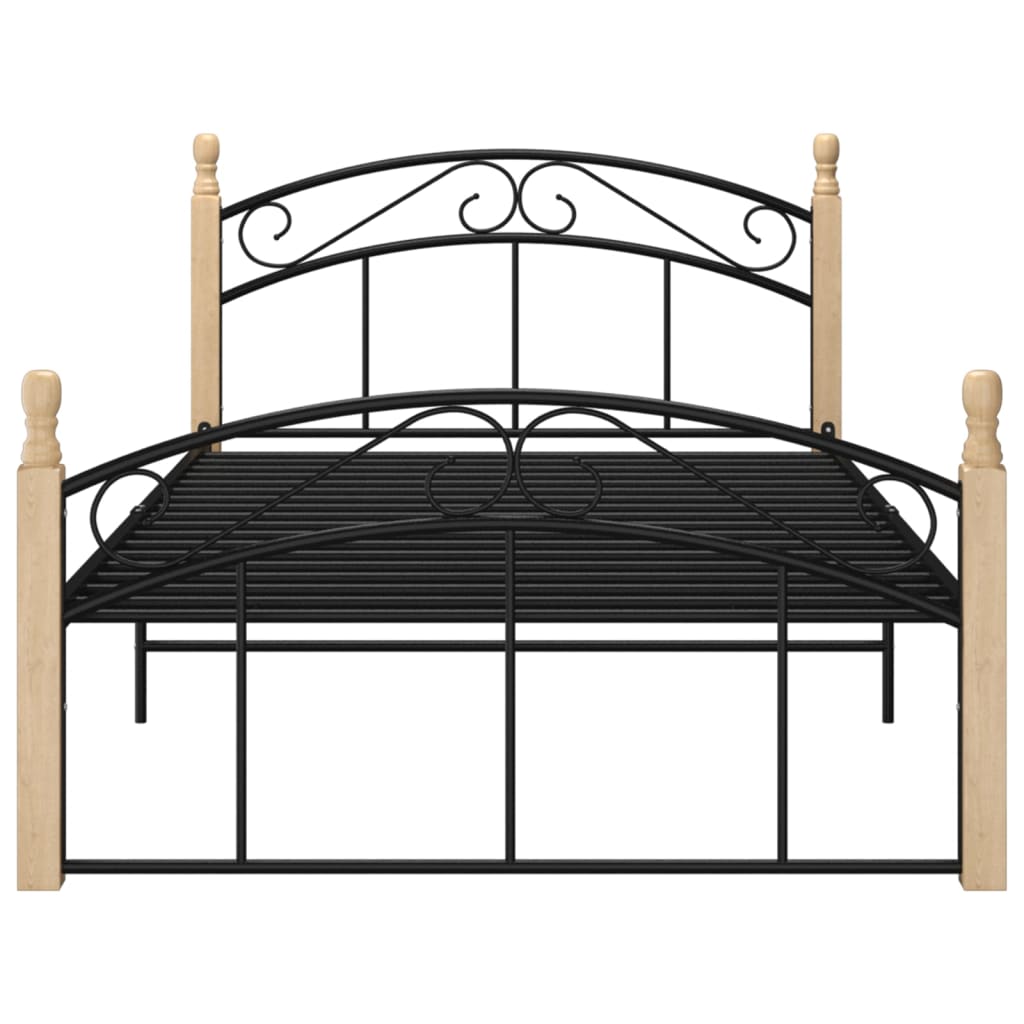 Bed Frame without Mattress Black Metal&Solid Oak Wood 120x200 cm