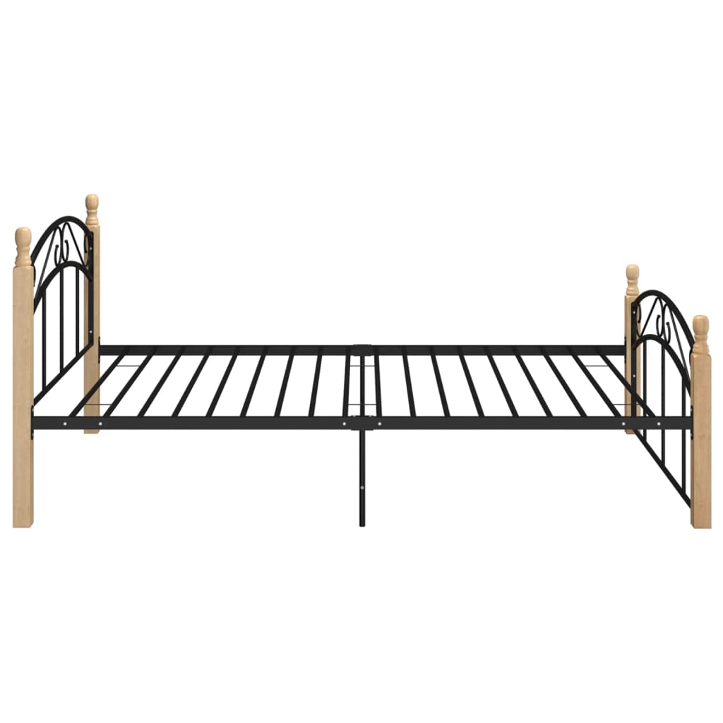 Bed Frame without Mattress Black Metal&Solid Oak Wood 120x200 cm