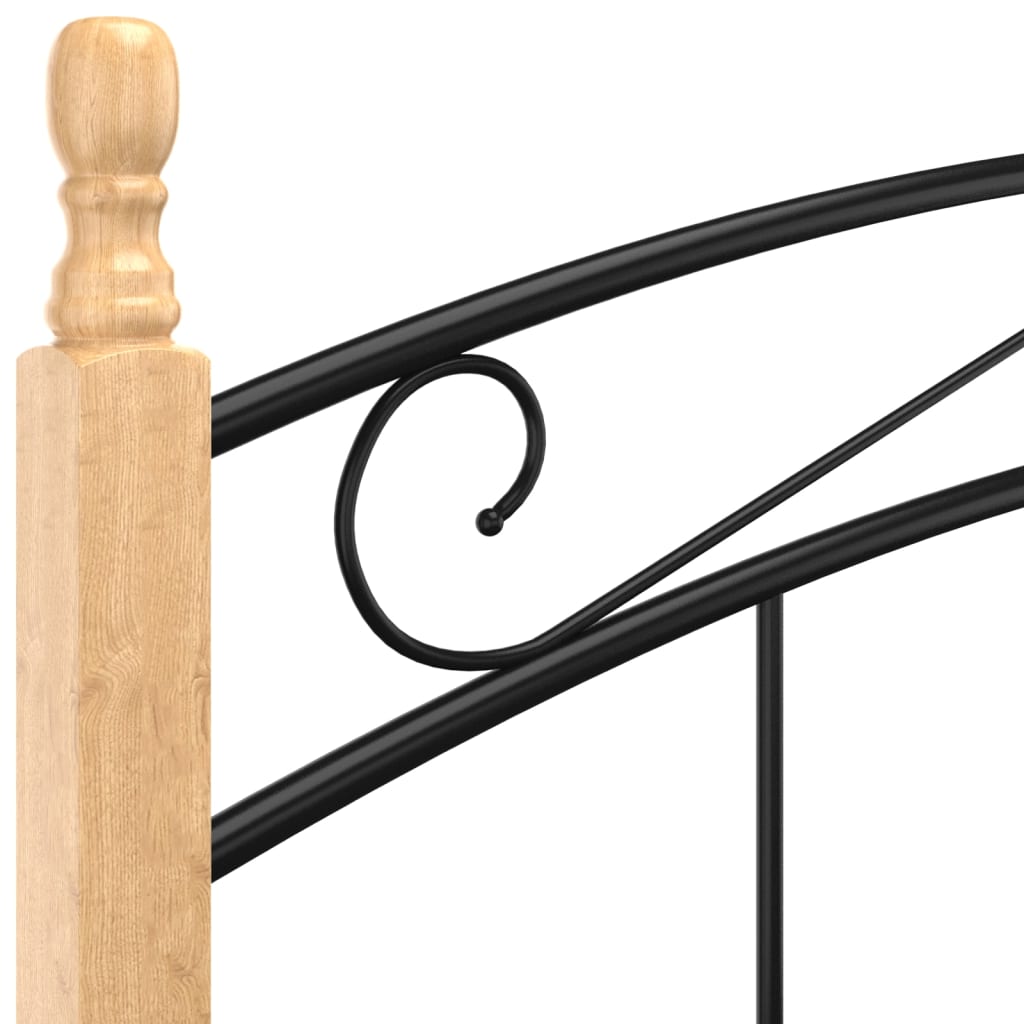 Bed Frame without Mattress Black Metal&Solid Oak Wood 120x200 cm