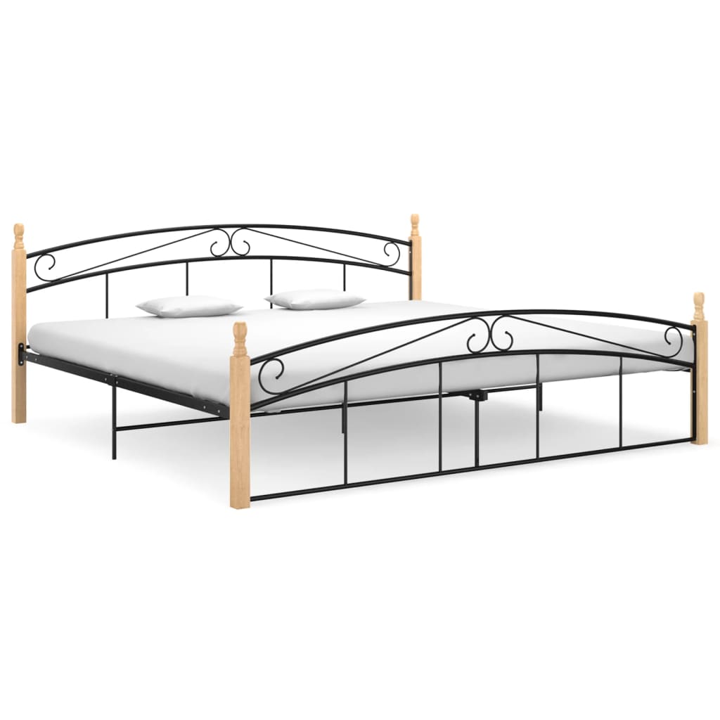 Bed Frame without Mattress Black Metal&Solid Oak Wood 200x200 cm