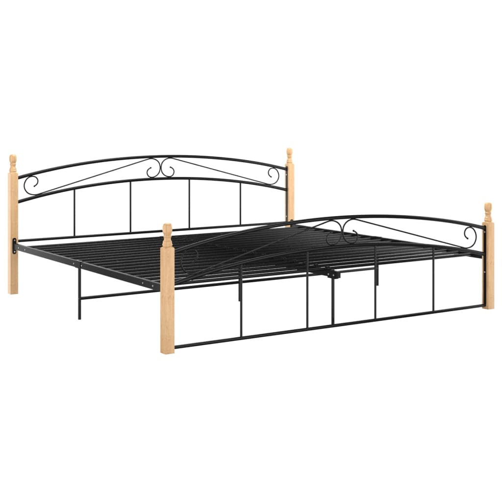 Bed Frame without Mattress Black Metal&Solid Oak Wood 200x200 cm