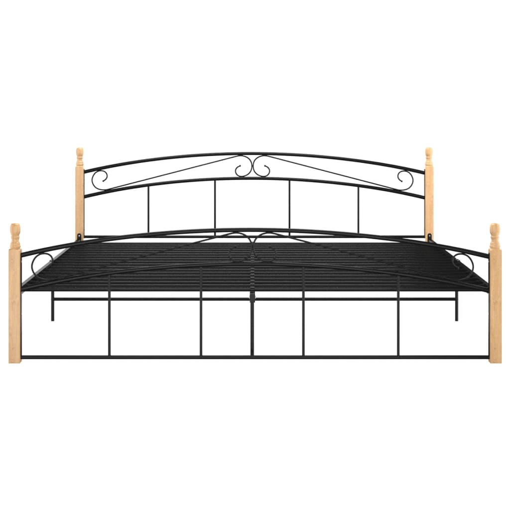 Bed Frame without Mattress Black Metal&Solid Oak Wood 200x200 cm