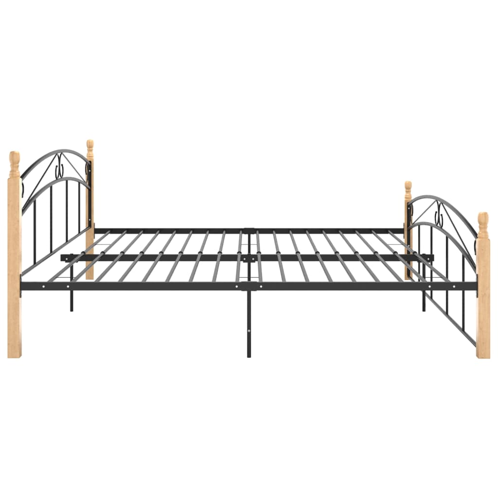 Bed Frame without Mattress Black Metal&Solid Oak Wood 200x200 cm