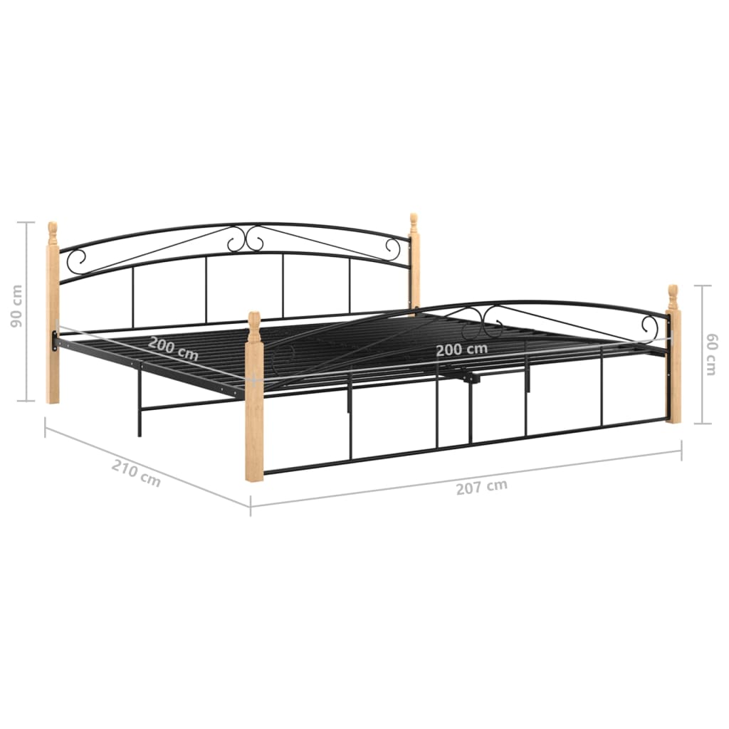 Bed Frame without Mattress Black Metal&Solid Oak Wood 200x200 cm