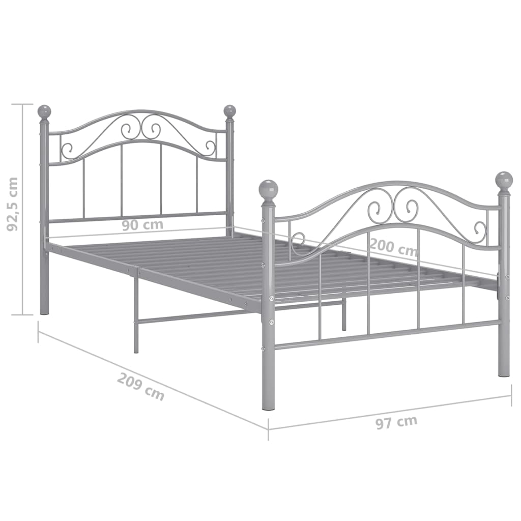 Bed Frame without Mattress Grey Metal 90x200 cm