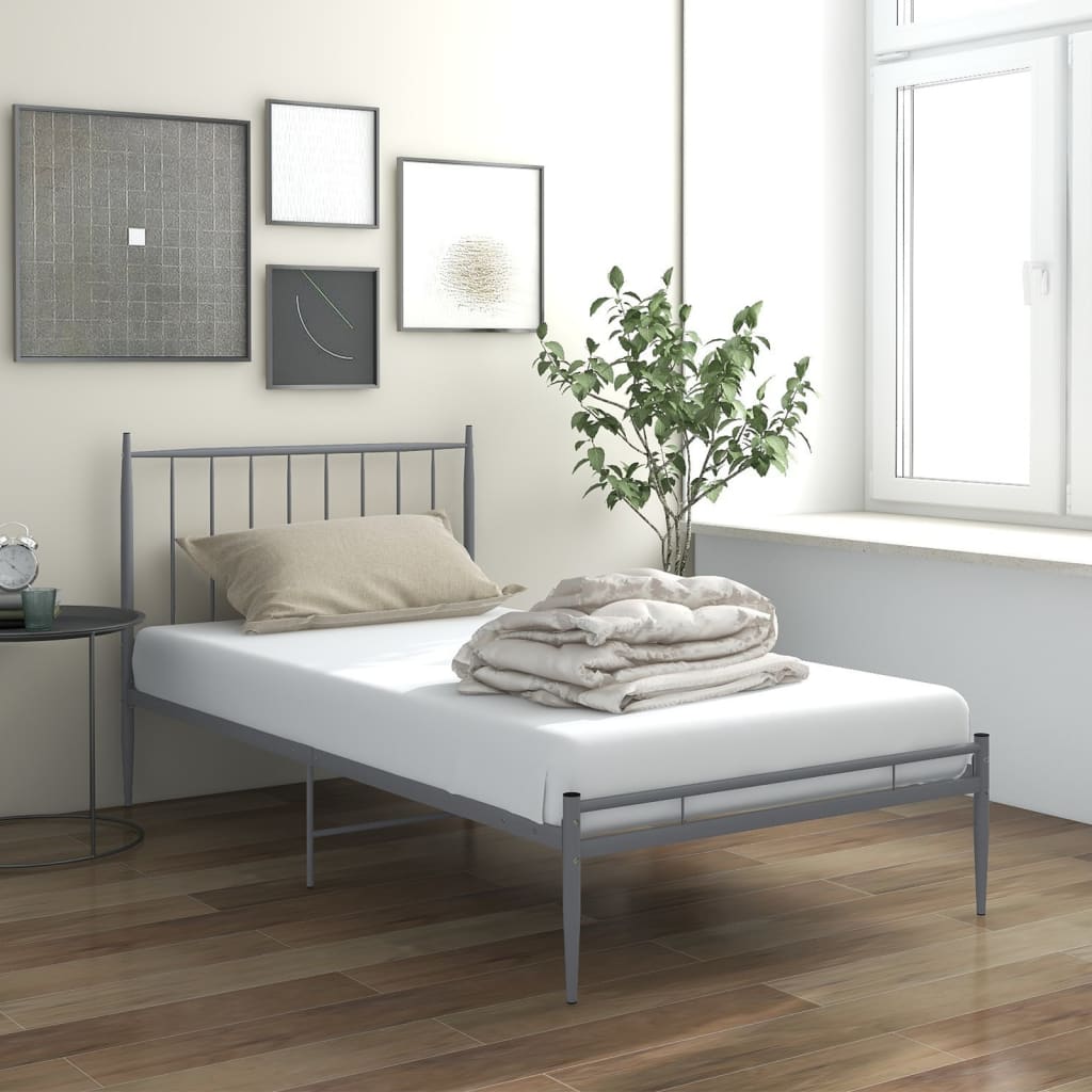 Bed Frame without Mattress Grey Metal 100x200 cm