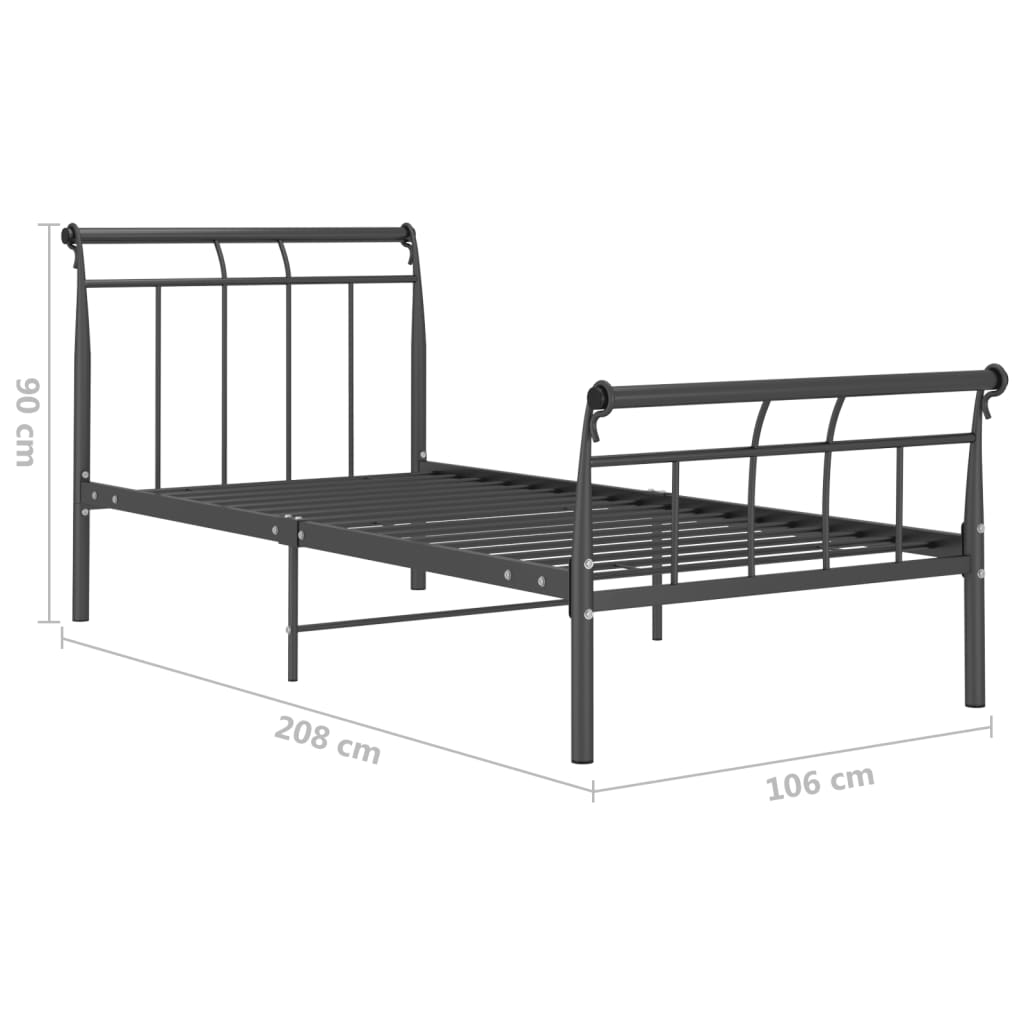 Bed Frame without Mattress Black Metal 100x200 cm