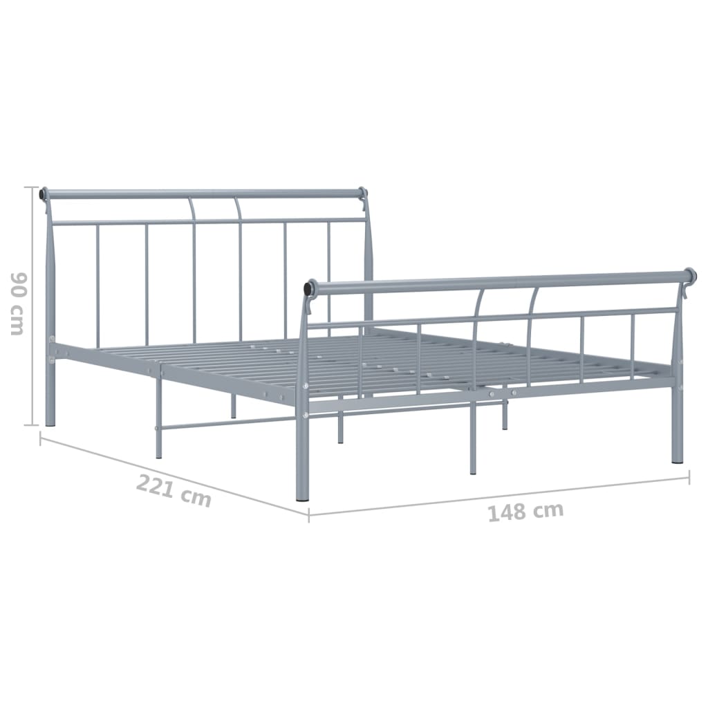 Bed Frame without Mattress Grey Metal 140x200 cm
