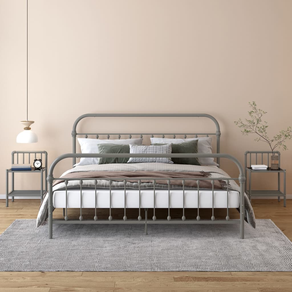 Bedside Cabinets 2 pcs Grey and Black Metal and Glass