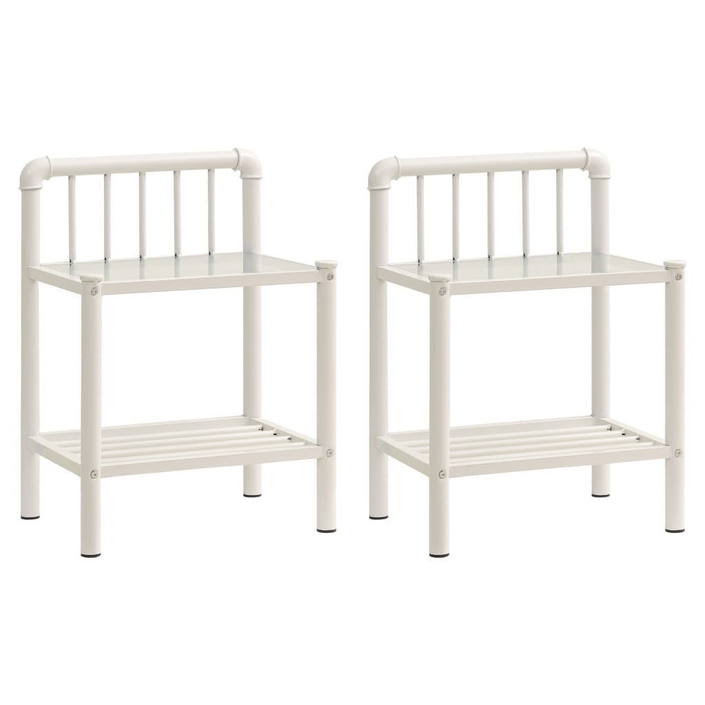 Bedside Cabinets 2 pcs White and Transparent Metal and Glass
