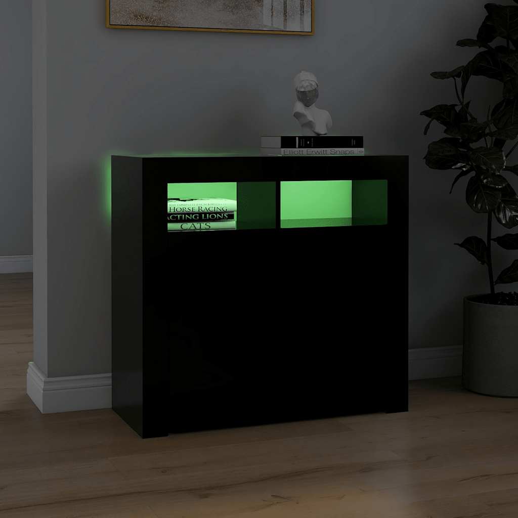 Sideboard with LED Lights Black 80x35x75 cm