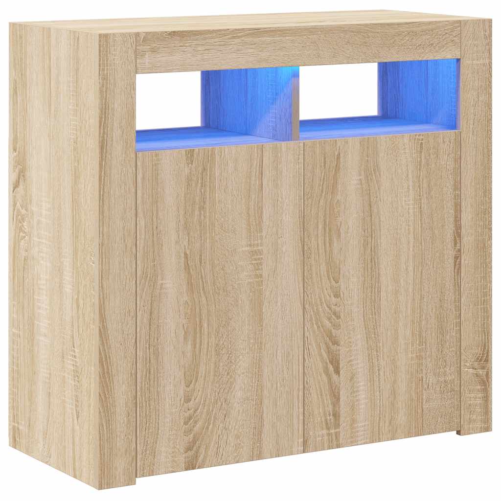 Sideboard with LED Lights Sonoma Oak 80x35x75 cm