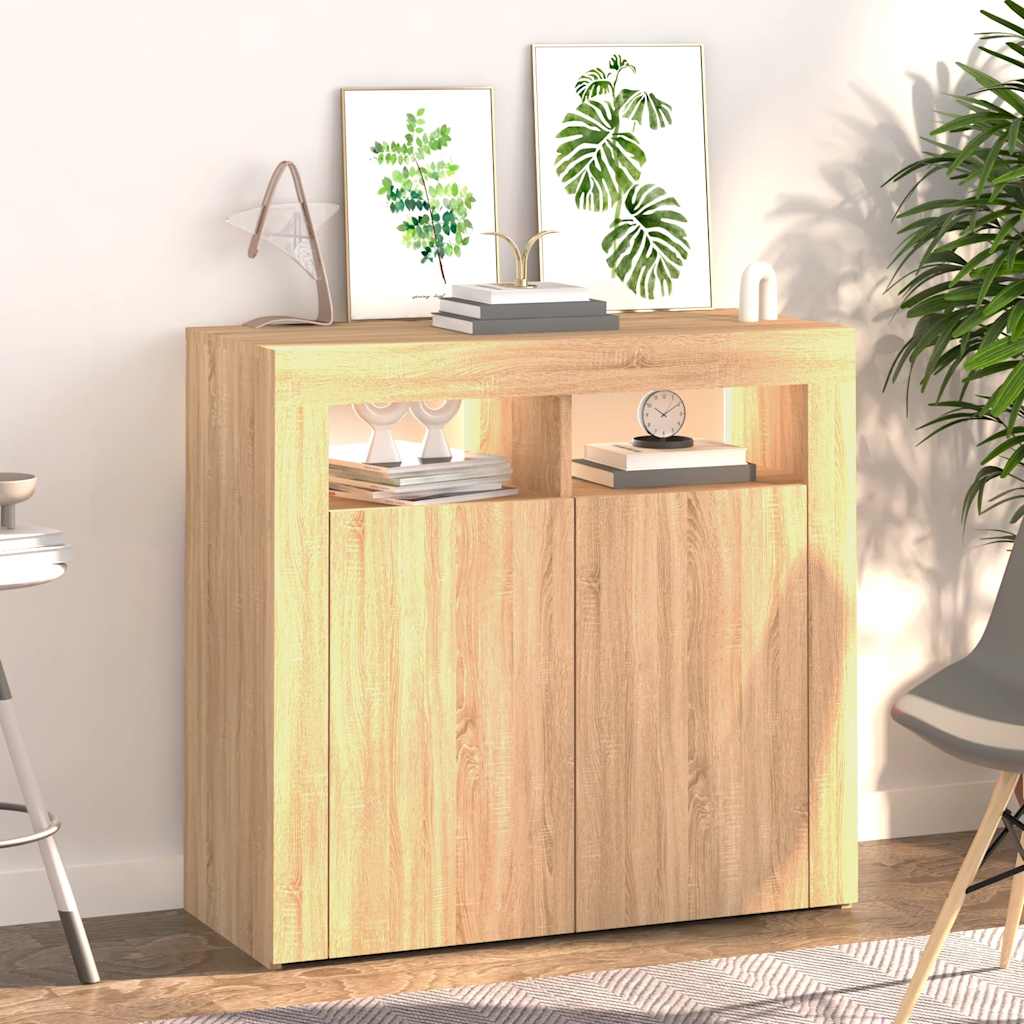 Sideboard with LED Lights Sonoma Oak 80x35x75 cm