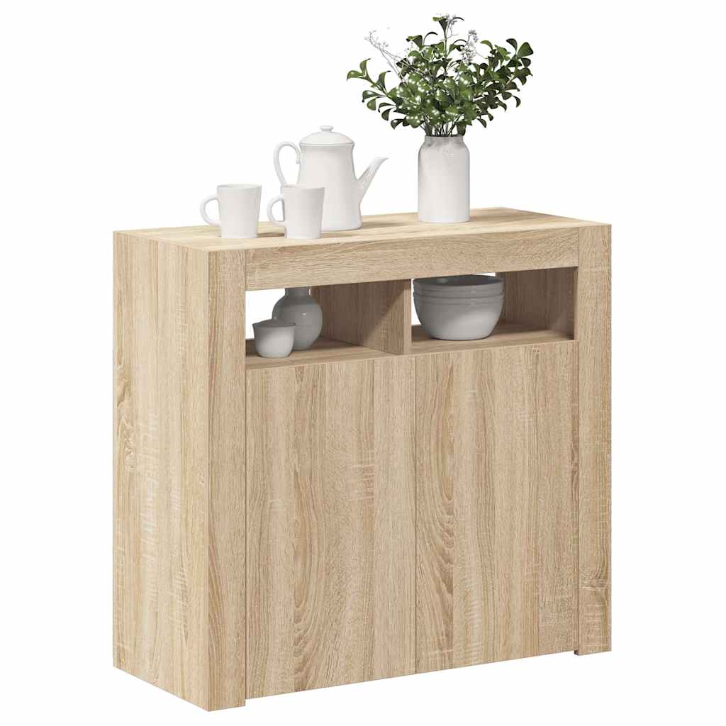 Sideboard with LED Lights Sonoma Oak 80x35x75 cm