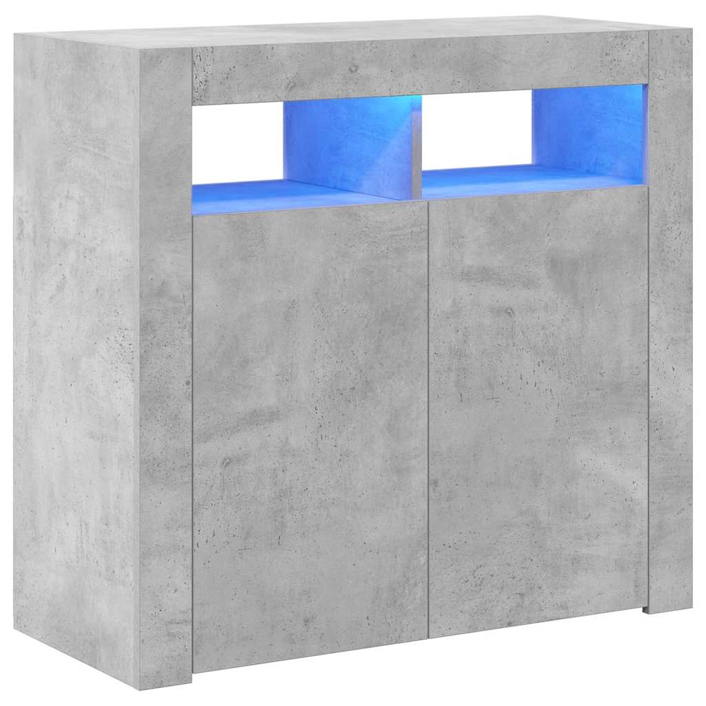 Sideboard with LED Lights Concrete Grey 80x35x75 cm