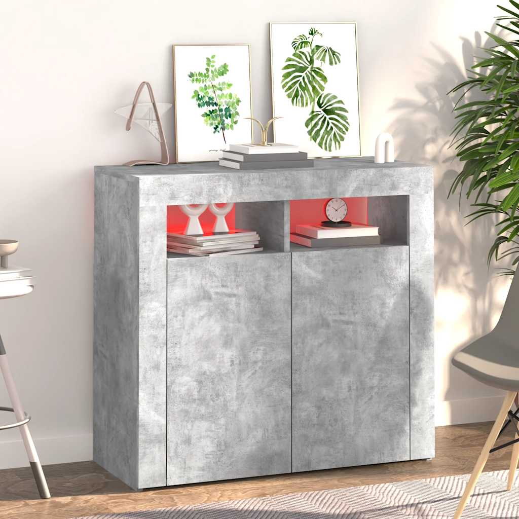 Sideboard with LED Lights Concrete Grey 80x35x75 cm