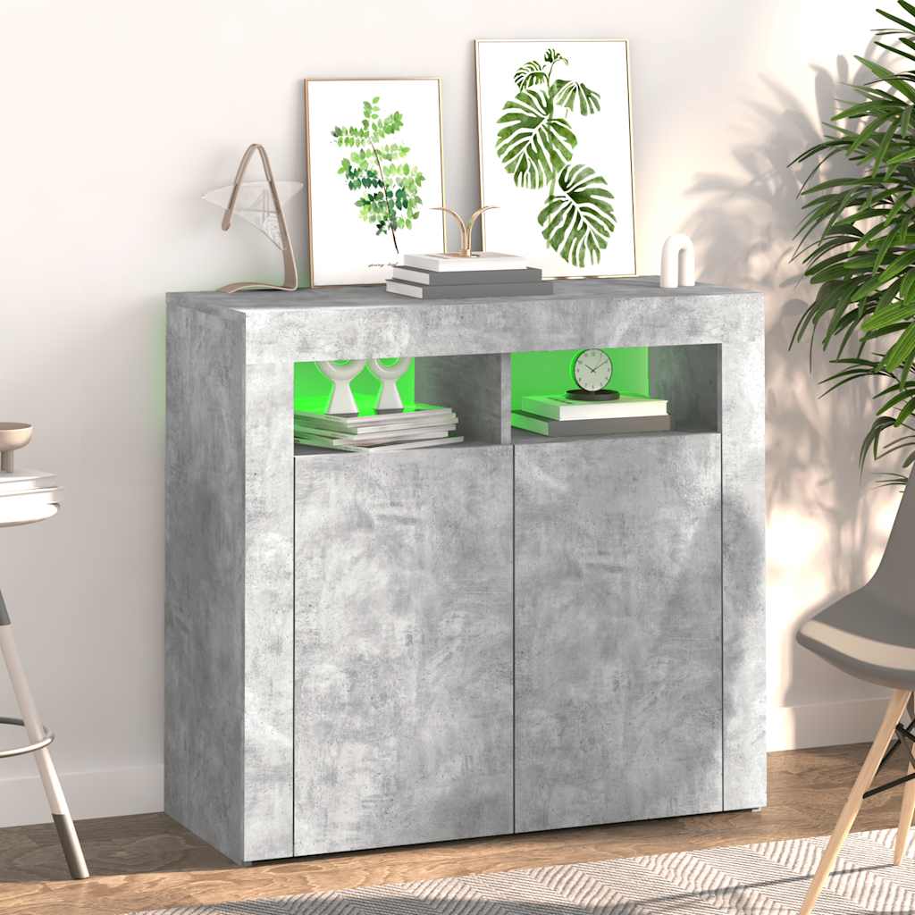Sideboard with LED Lights Concrete Grey 80x35x75 cm