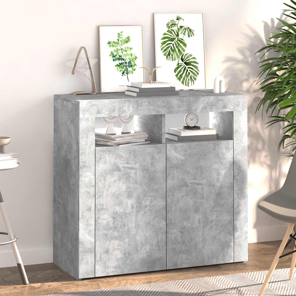 Sideboard with LED Lights Concrete Grey 80x35x75 cm