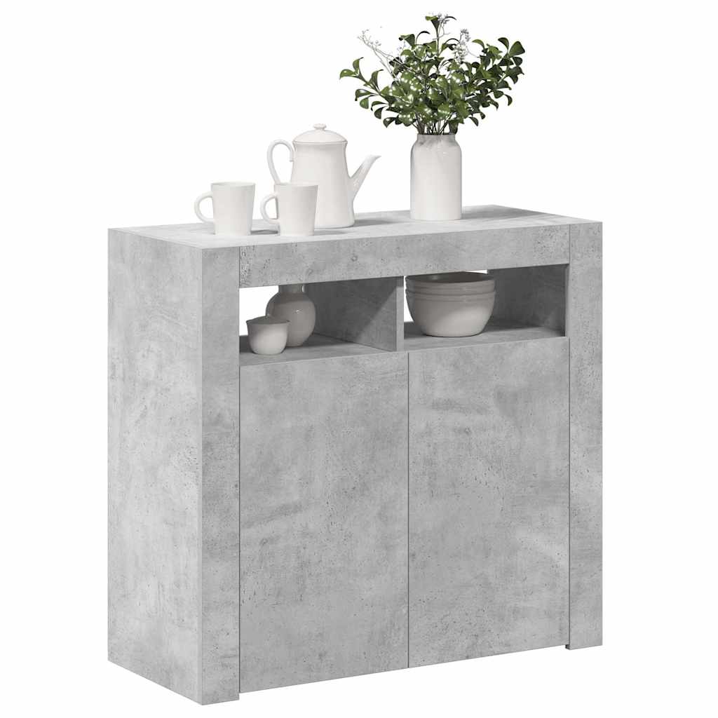 Sideboard with LED Lights Concrete Grey 80x35x75 cm