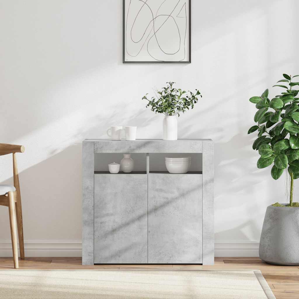 Sideboard with LED Lights Concrete Grey 80x35x75 cm