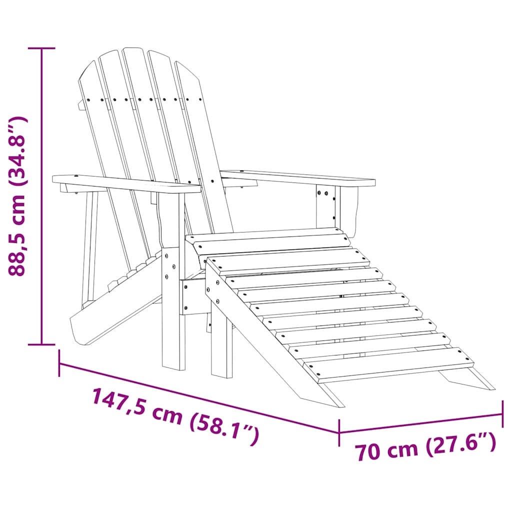 Garden Adirondack Chair with Ottoman Solid Fir Wood Pink