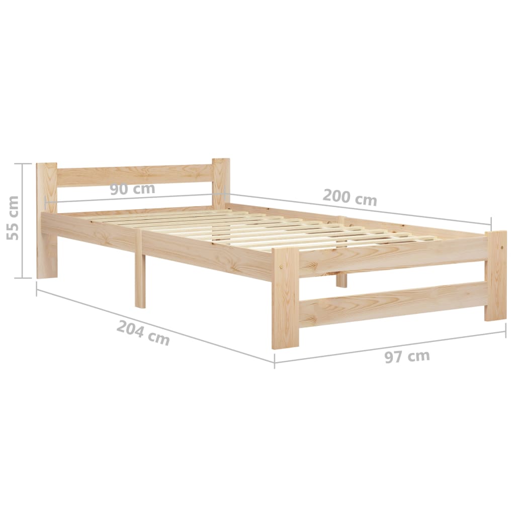 Bed Frame without Mattress Solid Pine Wood 90x200 cm