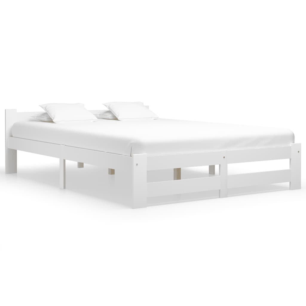 Bed Frame without Mattress White Solid Pine Wood 160x200 cm