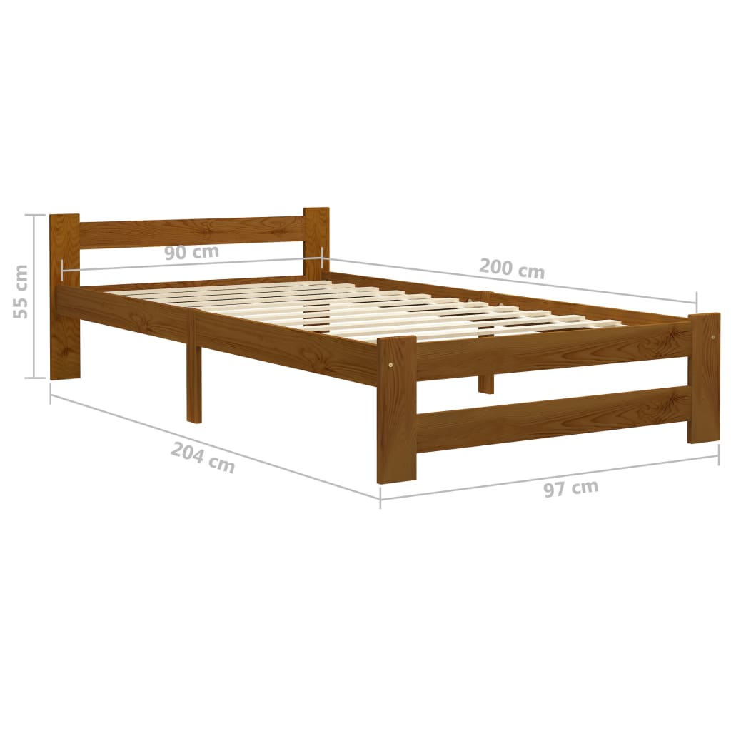 Bed Frame without Mattress Honey Brown Solid Pine Wood 90x200 cm