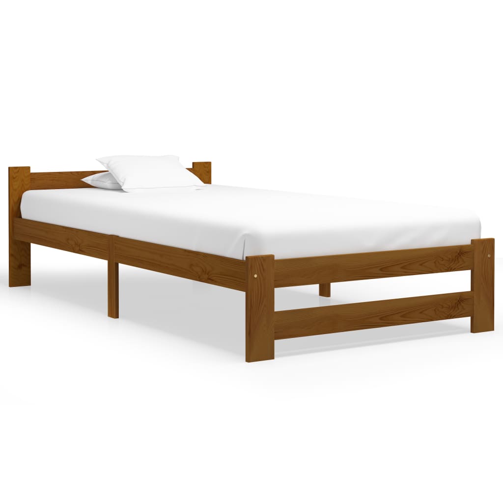 Bed Frame without Mattress Honey Brown Solid Pine Wood 100x200cm