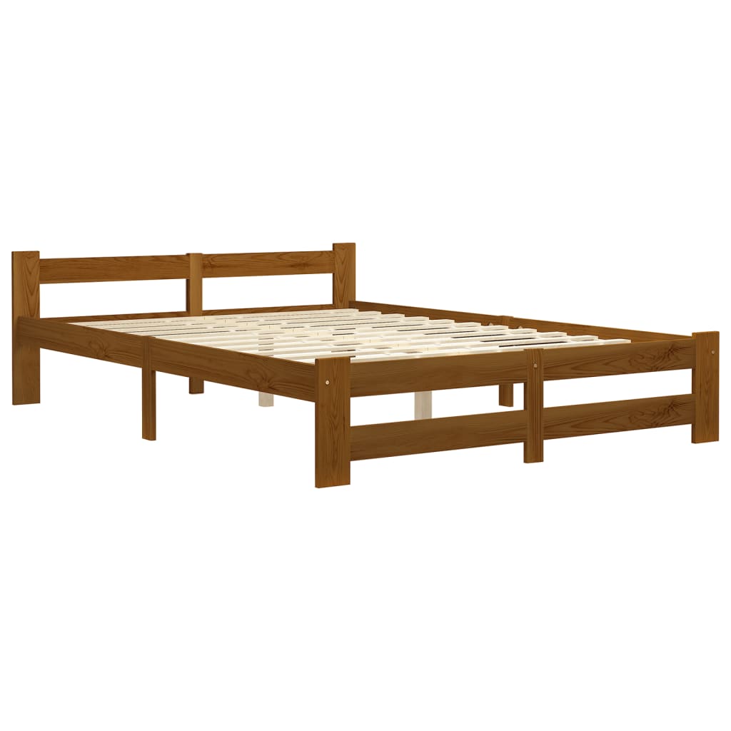 Bed Frame without Mattress Honey Brown Solid Pine Wood 140x200cm