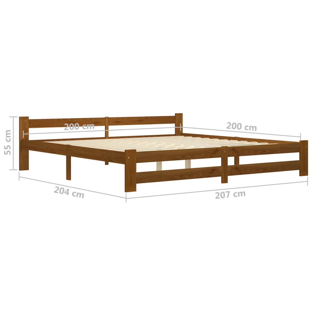 Bed Frame without Mattress Honey Brown Solid Pine Wood 200x200cm