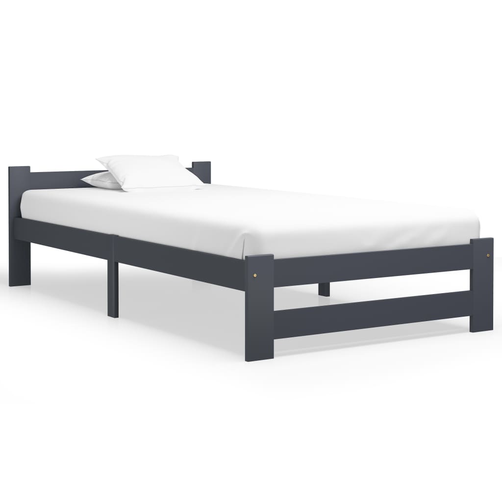 Bed Frame without Mattress Dark Grey Solid Pine Wood 100x200 cm