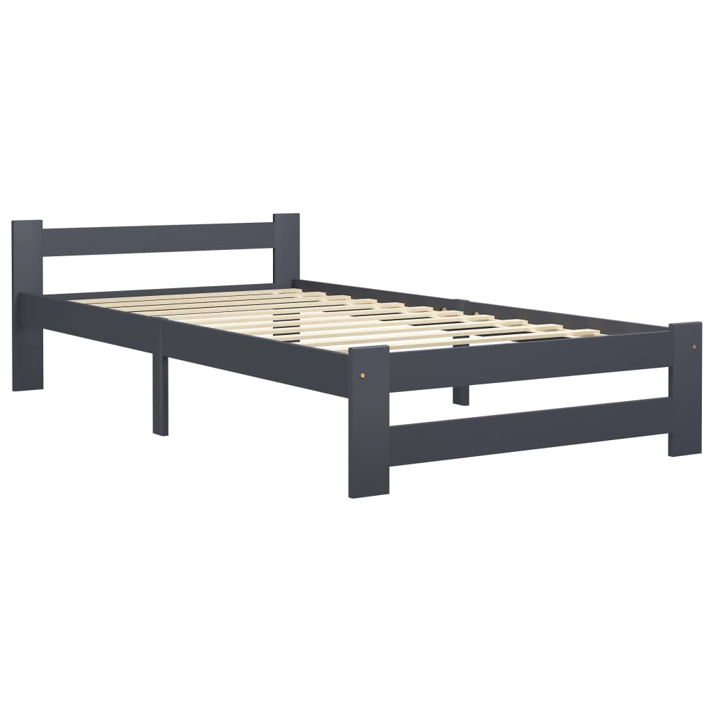 Bed Frame without Mattress Dark Grey Solid Pine Wood 100x200 cm