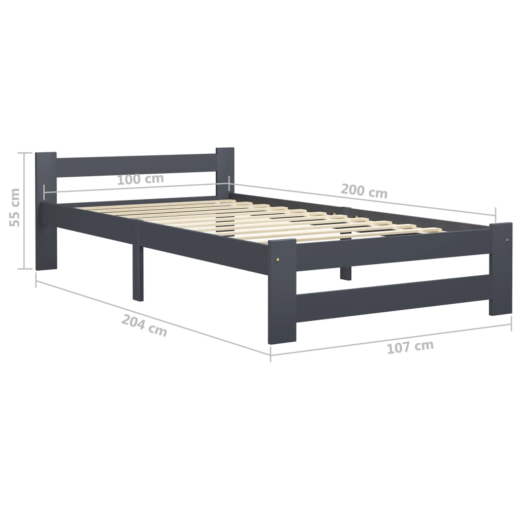 Bed Frame without Mattress Dark Grey Solid Pine Wood 100x200 cm