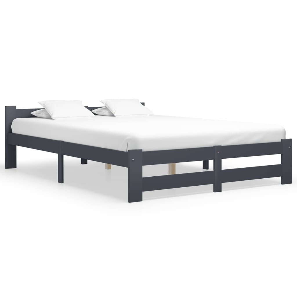 Bed Frame without Mattress Dark Grey Solid Pine Wood 140x200 cm