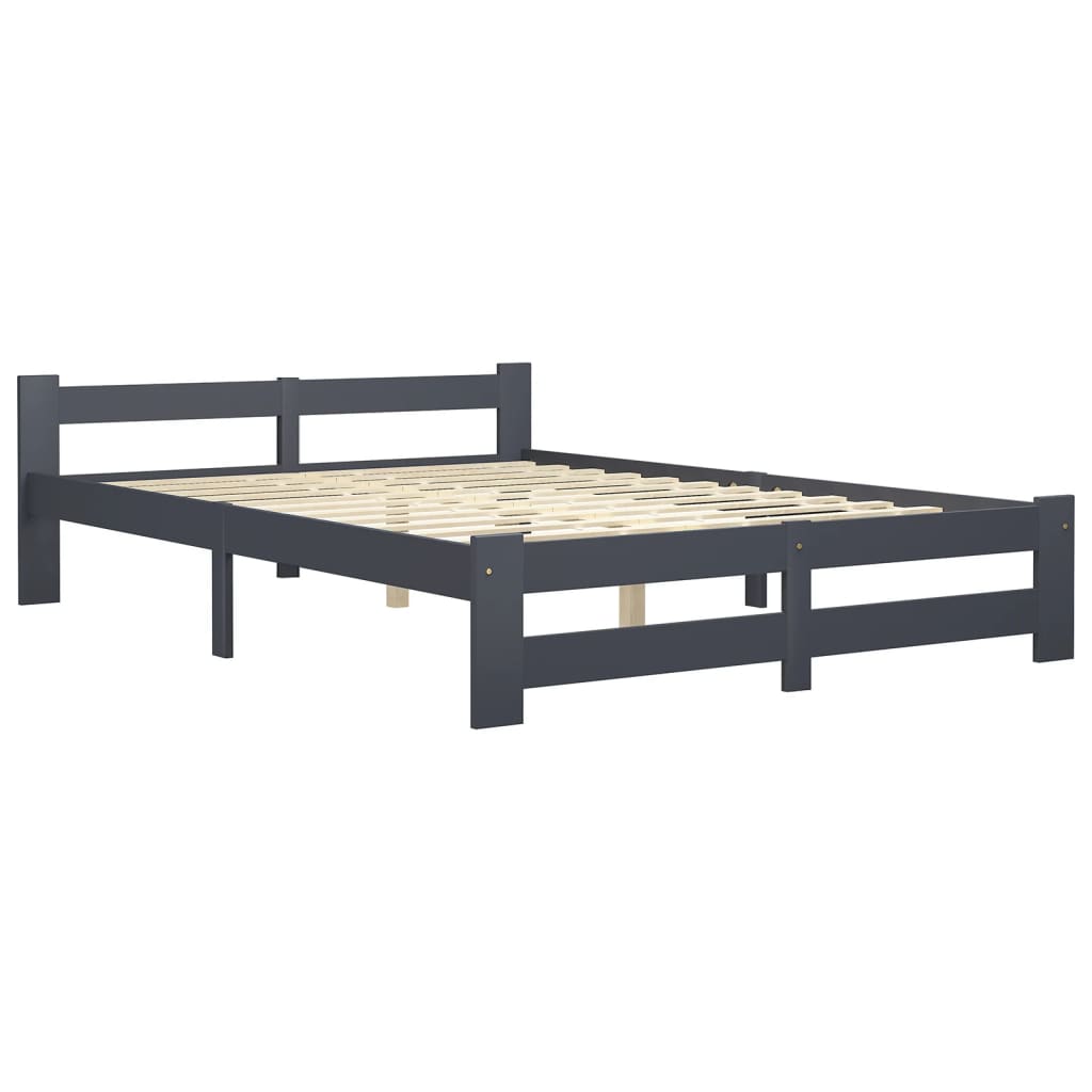 Bed Frame without Mattress Dark Grey Solid Pine Wood 140x200 cm