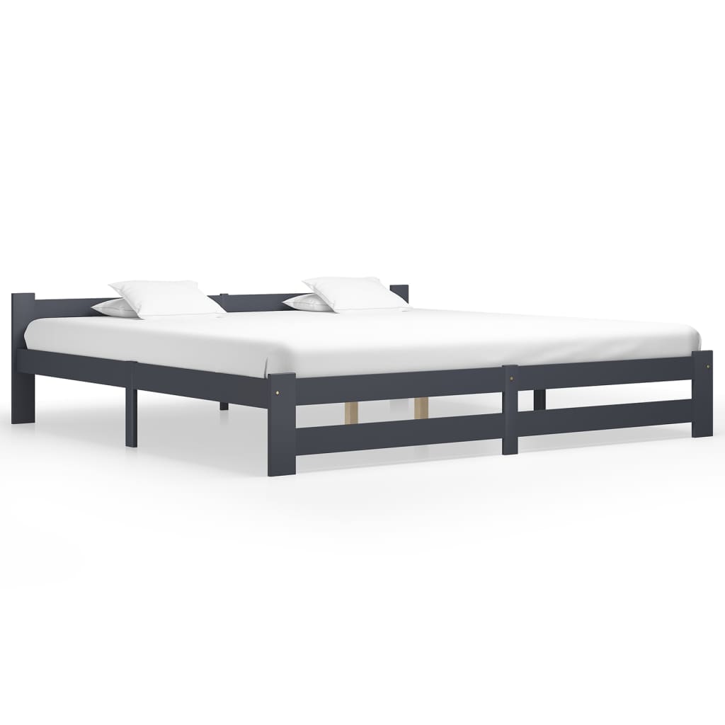 Bed Frame without Mattress Dark Grey Solid Pine Wood 200x200 cm