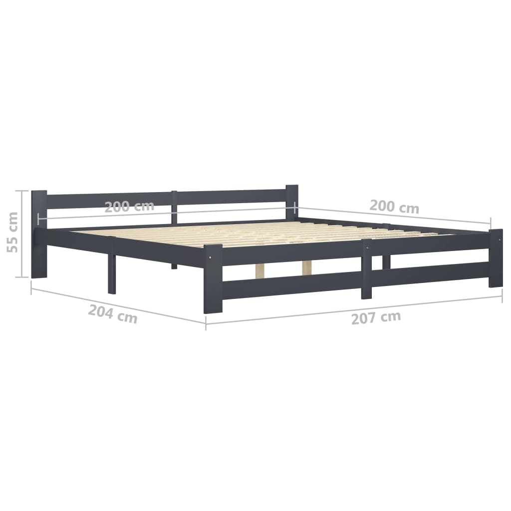 Bed Frame without Mattress Dark Grey Solid Pine Wood 200x200 cm