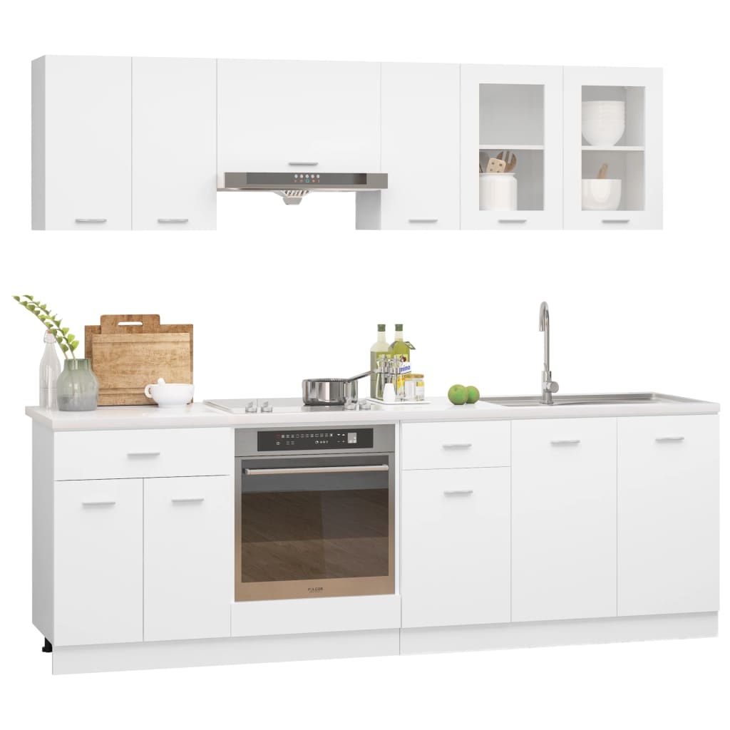 8 Piece Kitchen Cabinet Set Lyon White Engineered Wood
