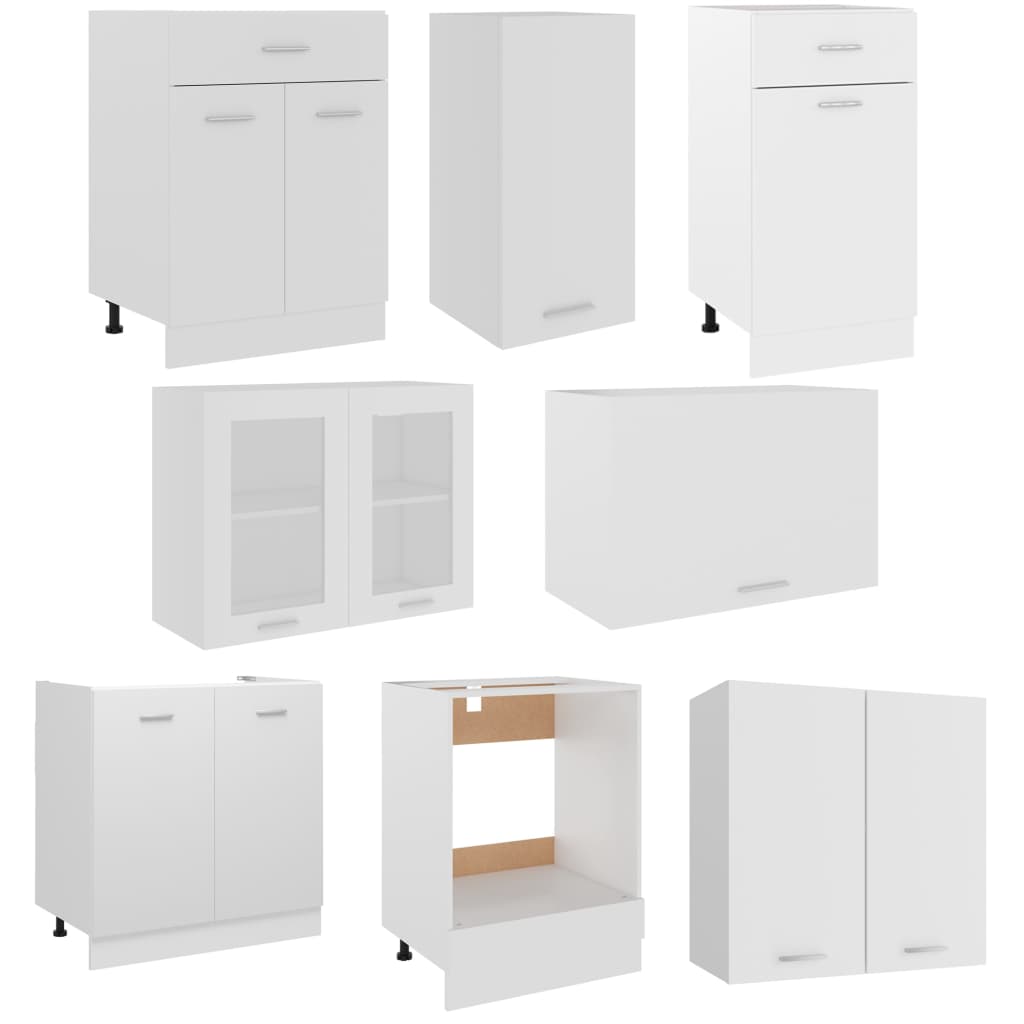 8 Piece Kitchen Cabinet Set Lyon White Engineered Wood