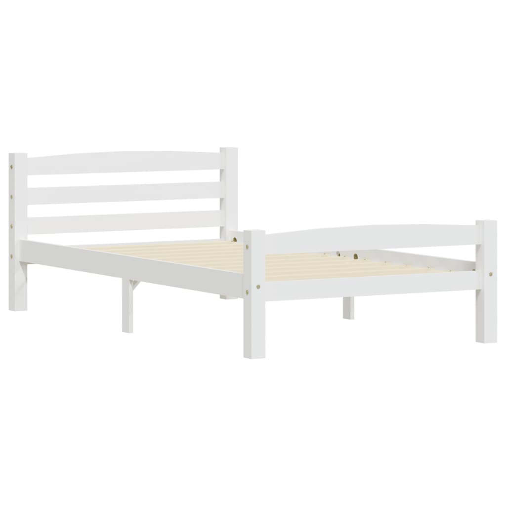 Bed Frame without Mattress White Solid Pinewood 90x200 cm