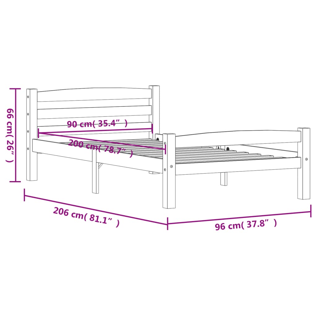 Bed Frame without Mattress White Solid Pinewood 90x200 cm